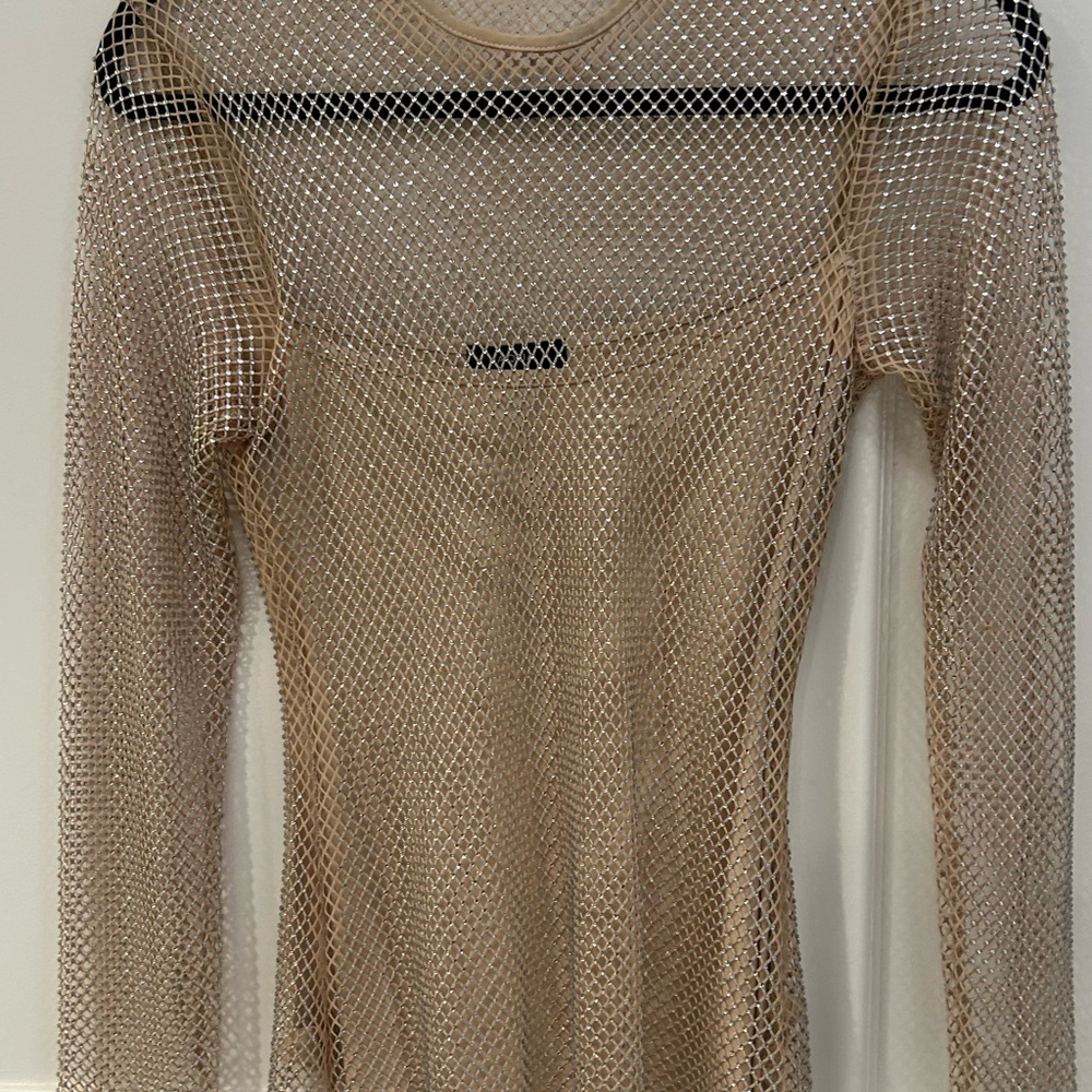 Aqua Mesh Long Sleeve Top in Beige